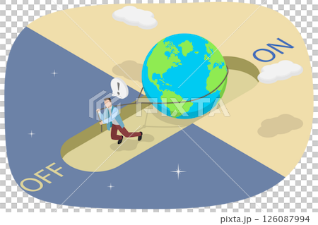 3D Isometric Flat  Illustration of Caring for Nature, Global Initiative To Promote Energy Conservation Through Earth Hour 126087994