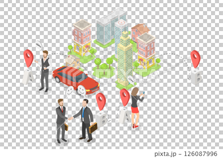3D Isometric Flat  Illustration of Carpooling, Taxi Carsharing Ride 126087996