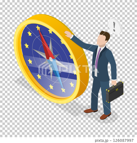 3D Isometric Flat  Illustration of EU Financial Strategy, Forecast or Vision of a Future European Economy 126087997