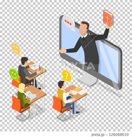 3D Isometric Flat Illustration of Online Religious Lectures, Divine Teaching, Religious Belief 3D Isometric Flat Illustration of Online Religious Lectures, Divine Teaching, Religious Belief 126088010