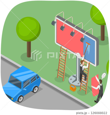3D Isometric Flat Illustration of Commercial Advertising, Outdoor City Banner 3D Isometric Flat Illustration of Commercial Advertising, Outdoor City Banner 126088022