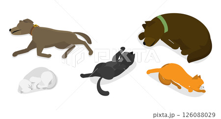 3D Isometric Flat Illustration of Sleeping Pets, Adorable Sleeping Pets Collection Featuring Cats And Dogs 3D Isometric Flat Illustration of Sleeping Pets, Adorable Sleeping Pets Collection Featuring Cats And Dogs 126088029