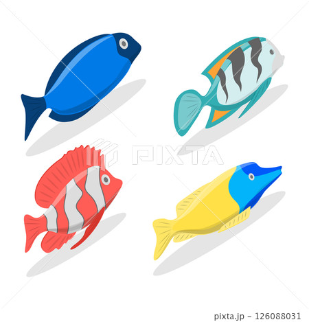 3D Isometric Flat Illustration of Tropical Fish Collection, Aquarium Underwater Creatures 3D Isometric Flat Illustration of Tropical Fish Collection, Aquarium Underwater Creatures 126088031