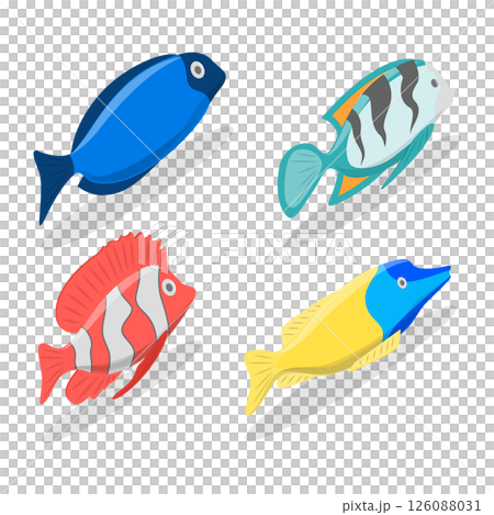 3D Isometric Flat Illustration of Tropical Fish Collection, Aquarium Underwater Creatures 3D Isometric Flat Illustration of Tropical Fish Collection, Aquarium Underwater Creatures 126088031
