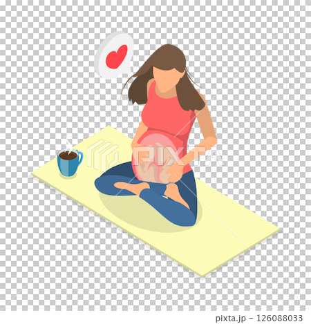 3D Isometric Flat Illustration of Pregnancy And Health, Expectant Mother Practicing Lotus Pose 3D Isometric Flat Illustration of Pregnancy And Health, Expectant Mother Practicing Lotus Pose 126088033