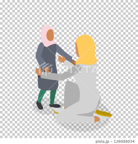 3D Isometric Flat Illustration of Culture And Religion, Loving Muslim Mother And Child In Traditional Attire Embrace With Affection And Encouragement 3D Isometric Flat Illustration of Culture And Religion, Loving Muslim Mother And Child In Traditional Attire Embrace With Affection And Encouragement 126088034