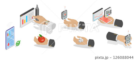 3D Isometric Flat Illustration of Diabetes Management , Monitoring Blood Sugar Level 3D Isometric Flat Illustration of Diabetes Management , Monitoring Blood Sugar Level 126088044