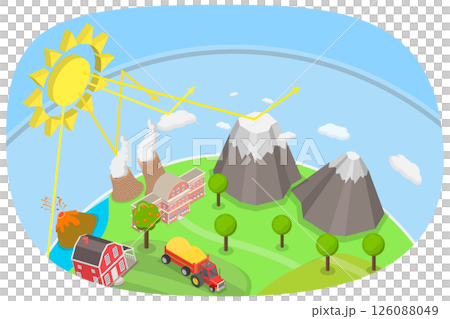 3D Isometric Flat Illustration of Generating Greenhouse Gases, Climate Change 3D Isometric Flat Illustration of Generating Greenhouse Gases, Climate Change 126088049