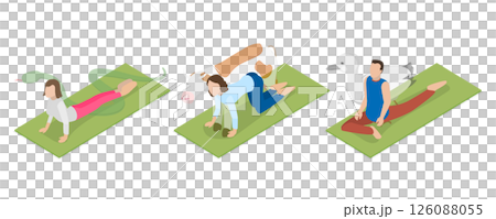 3D Isometric Flat  Illustration of Animal Yoga Poses, People Engaged In Animal-Inspired Yoga Exercises 126088055