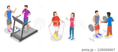 3D Isometric Flat Illustration of Healthy and Active Lifestyle, Get In Shape With A Personal Fitness Coach 3D Isometric Flat Illustration of Healthy and Active Lifestyle, Get In Shape With A Personal Fitness Coach 126088067