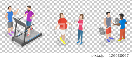 3D Isometric Flat Illustration of Healthy and Active Lifestyle, Get In Shape With A Personal Fitness Coach 3D Isometric Flat Illustration of Healthy and Active Lifestyle, Get In Shape With A Personal Fitness Coach 126088067