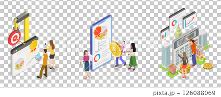 3D Isometric Flat  Illustration of Real Estate Investment, Comprehensive Real Estate Search 126088069