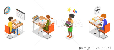 3D Isometric Flat  Illustration of Knoledge and Education, Set of Academic Life Scenes 126088071