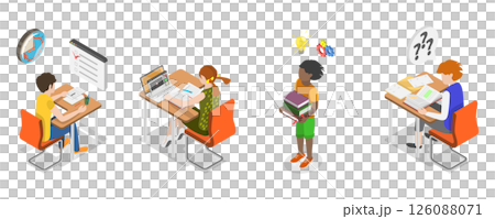 3D Isometric Flat  Illustration of Knoledge and Education, Set of Academic Life Scenes 126088071