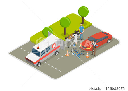3D Isometric Flat  Illustration of Cyclist Accident , Bike Crash 126088073