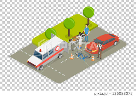 3D Isometric Flat  Illustration of Cyclist Accident , Bike Crash 126088073