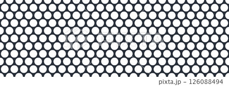 Metal micro mesh seamless pattern. Iron plate with round holes. Perforated metal texture. Dotted seamless pattern. Peg board sheet. Speaker screen grid background. Vector design illustration 126088494