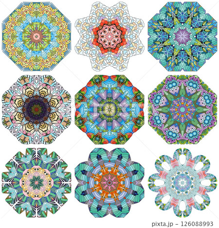 Set of colorful cute Mandalas. Decorative unusual round ornaments. 126088993