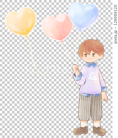 ハート型の風船を持った子供 男の子 ハート型の風船を持った子供 男の子 126089120