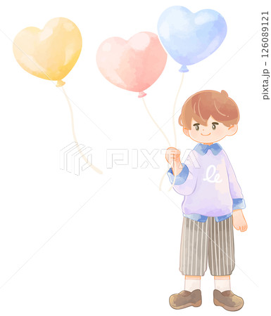 ハート型の風船を持った子供 男の子 ハート型の風船を持った子供 男の子 126089121