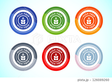 High fiber food icon design illustration. High fiber badge label 6 color button design set High fiber food icon design illustration. High fiber badge label 6 color button design set 126089260