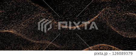 Wave pattern vector. 3D glowing abstract digital gold particles background. Technology concept. Abstract background. Future vector illustration. 126089379