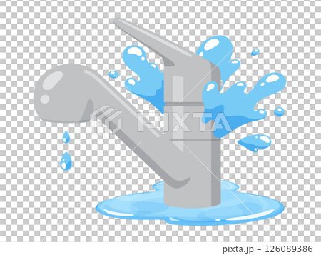 Illustration of a kitchen water supply breaking down and leaking 126089386