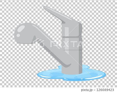 Illustration of a kitchen water supply breaking down and leaking 126089423