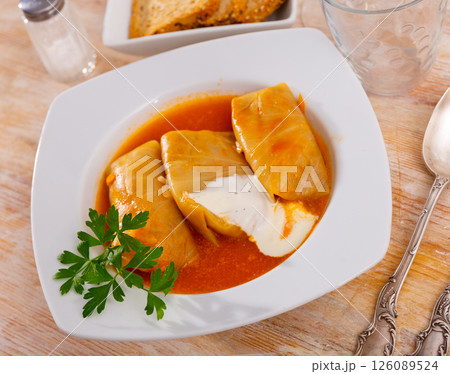 Golubtsy (cabbage rolls) served on table 126089524