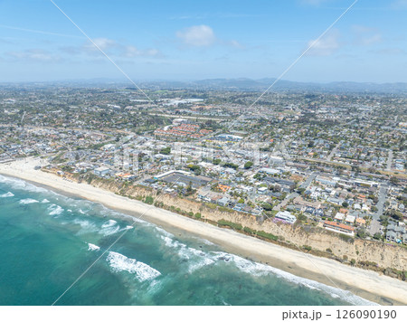Aerial view of Encinitas town with ocean in San Diego, South California Aerial view of Encinitas town with ocean in San Diego, South California 126090190