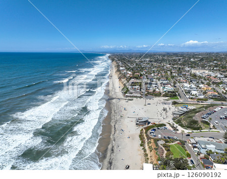 Aerial view of Encinitas town with ocean in San Diego, South California 126090192