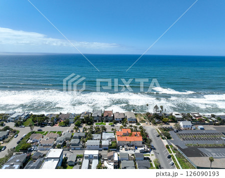 Aerial view of Encinitas town with ocean in San Diego, South California 126090193