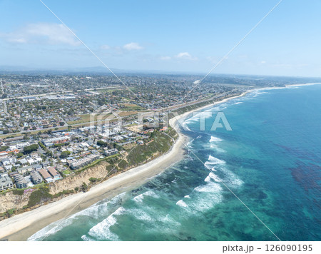Aerial view of Encinitas town with ocean in San Diego, South California 126090195