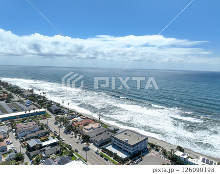 Aerial view of Encinitas town with ocean in San Diego, South California Aerial view of Encinitas town with ocean in San Diego, South California 126090198