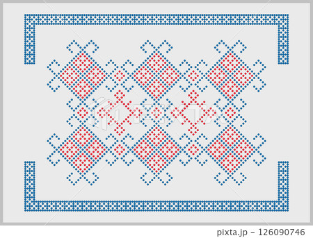 Beaded-look Red Blue Ukrainian seamless ornament Beaded-look Red Blue Ukrainian seamless ornament 126090746