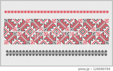 Beaded Ukrainian traditional patterns in red black Beaded Ukrainian traditional patterns in red black 126090784