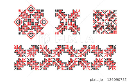 Ukrainian traditional ornaments set in red black 126090785