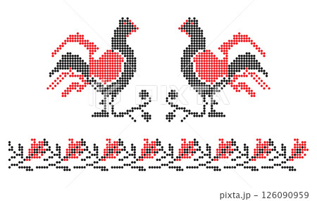 Birds on flowers embroidery ornament decor pattern 126090959