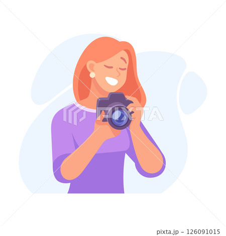 A Cheerful Photographer Holding a Camera in Hand, Ready to Capture Beautiful Moments 126091015