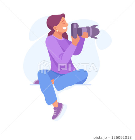 A Young Woman is Capturing Moments with a Camera in a Beautiful Creative Setting Space 126091018