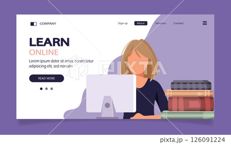 Concept illustration of online courses, distance studying, self education, digital library. E-learning banner. Online education. Vector illustration in flat style	 126091224