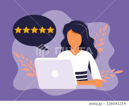 Customer satisfaction. Feedback. Rating on customer service illustration. Website rating feedback and review concept. Flat vector illustration Customer satisfaction. Feedback. Rating on customer service illustration. Website rating feedback and review concept. Flat vector illustration 126091254