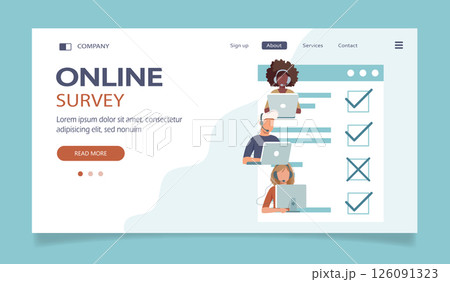 Survey of customer satisfaction. Big paper with ticks and crosses. Small people characters. Vector illustration in flat style 126091323