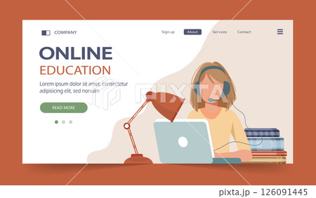 Concept illustration of online courses, distance studying, self education, digital library. E-learning banner. Online education. Vector illustration in flat style Concept illustration of online courses, distance studying, self education, digital library. E-learning banner. Online education. Vector illustration in flat style 126091445