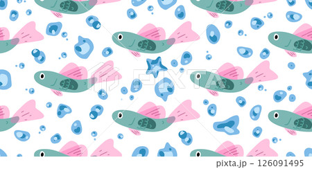 Seamless Tropical Fish Bubble Pattern 126091495