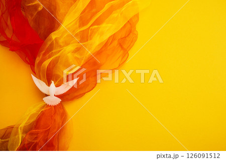 Pentecost Sunday. Pentecost background with flying dove 126091512