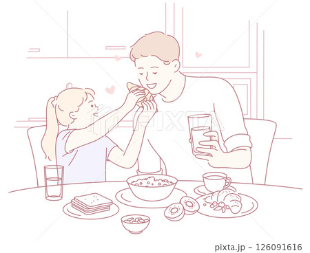A heartfelt breakfast shared by a caring father and daughter, creating cherished memories A heartfelt breakfast shared by a caring father and daughter, creating cherished memories 126091616