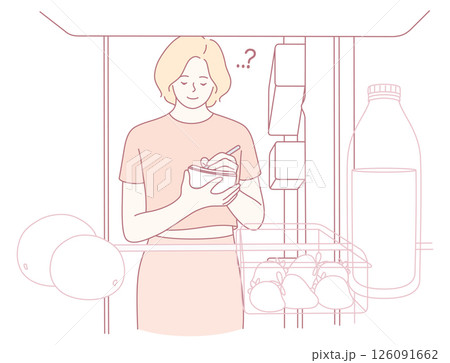 A Confused Shopper in the Refrigeration Aisle of a Grocery Store Looking for Choices and Decisions 126091662