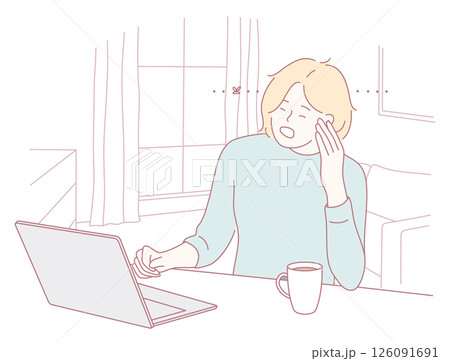 A Stressed Individual Struggling While Working on a Laptop at Home in a Challenging Environment A Stressed Individual Struggling While Working on a Laptop at Home in a Challenging Environment 126091691
