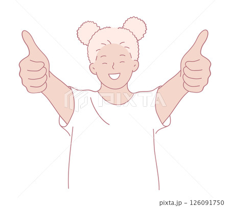 Happy Girl Giving a Thumbs Up Gesture While Wearing a Casual and Comfortable Outfit Happy Girl Giving a Thumbs Up Gesture While Wearing a Casual and Comfortable Outfit 126091750